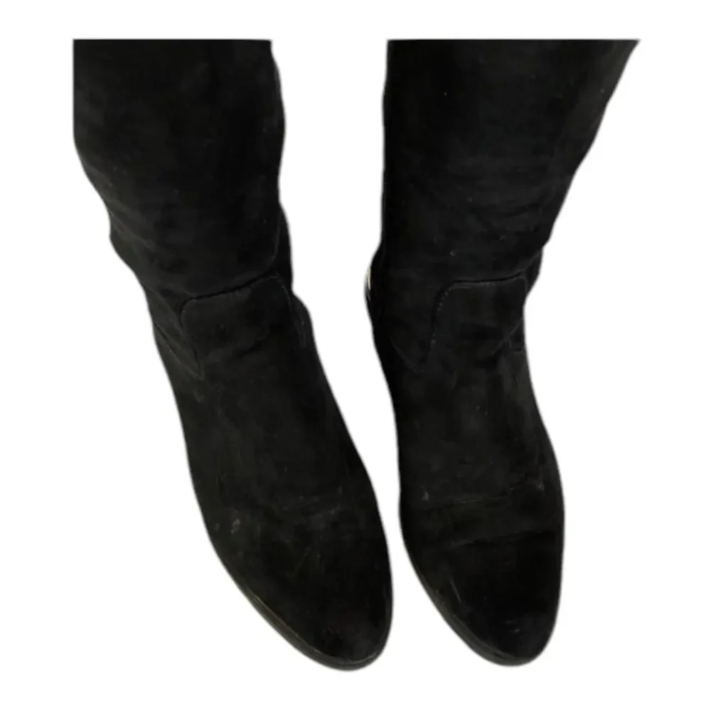 Calvin Klein Presley over knee black Faux Suede boots Silver Hardwear size 7
